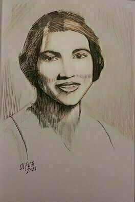 Hampton Olfus, 'Marian Anderson', 2021, original Drawing Pen, 5 x 7  inches. Artwork description: 1911 A drawing of the  voice of the century  , Marian Anderson. Marian Anderson an African  American  classical singer traveled to Europe during the early 20th century, because of segregation in America.  While in Europe her performances were so well received, she was given the title by her contemporaries  ...