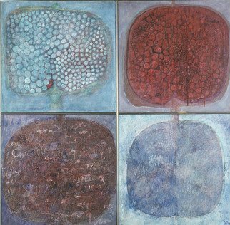 Hope Brooks, 'Four Pommegranates', 1970, original Mixed Media, 48 x 48  x 2 inches. Artwork description: 1758   This painting is in the collection of the National Gallery of Jamaica.  It is  a gouache painting with a highly textured surface.    ...
