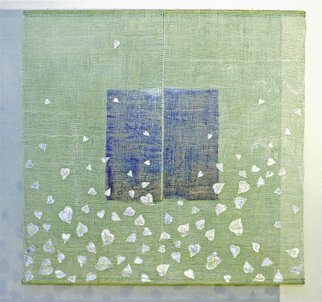 Hye Shin; Floating Over The Sea, 2005, Original Fiber, 70 x 70 inches. Artwork description: 241  Fiber wall hanging, linen, paper, and paint on surface.  light and shadow have to be engaged for better viewing.  ...