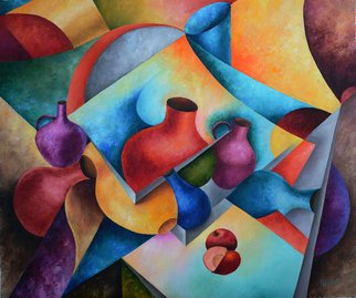 Irina Laskin; Still Life 1, 2015, Original Painting Oil, 30 x 36 inches. Artwork description: 241      Fine art, cubism, shapes, jugs,apples, pitchers, contemporary, shadow and lights    ...
