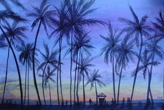 Eve Co, 'Sunset Gathering', 2010, original Watercolor, 10 x 15  x 0.5 inches. Artwork description: 1911  Sunset Gathering - Watercolor of Waikiki.  This painting was bartered for automobile work.   Thank you for viewing my artwork. Peace and Love.   ...