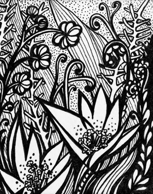 Irina Maiboroda, 'A Fargment from Creatures...', 2016, original Drawing Ink, 40 x 50  x 2 cm. Artwork description: 2448   drawing, ink, imaginary, creatures, flowers, black, white, water     ...
