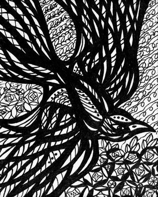 Irina Maiboroda, 'A Fargment from Creatures...', 2016, original Drawing Ink, 40 x 50  x 2 cm. Artwork description: 2448  drawing, ink, imaginary, creatures, bird, black, white, water     ...