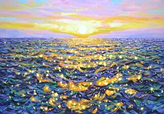 Iryna Kastsova; Ocean Sunset, 2022, Original Painting Acrylic, 170 x 120 cm. Artwork description: 241 Ocean.  Sunset 6.  Seascape sunset, evening, warm water, sea, ocean, small waves, sun glare on the water, sky, sun create an atmosphere of relaxation and romance.  The light shimmers on the surface of the water, creating a serene look.  Made in the style of impressionism.  Part of ...