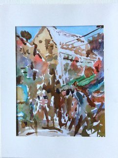 Issam Tewfik; Garage Sale, 2014, Original Watercolor, 9 x  inches. Artwork description: 241  A lovely scene of a garage sale infront of a house  ...