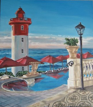 Janet Page; The Lighthouse View From ..., 2014, Original Painting Oil, 64 x 73 cm. Artwork description: 241    Lighthouse, sky, sea, shoreline, African seascape, Umhlanga Rocks Lighthouse, Durban, South Africa  ...