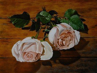 Jan Teunissen; Roses On Wood  , 2010, Original Painting Oil, 40 x 30 cm. Artwork description: 241 Roses on woodOilpainting on board...