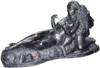 Bruce Naigles; The Empress, 1997, Original Sculpture Bronze, 18 x 27 inches. Artwork description: 241 The Empress rests on the throne of the lion, symbolic of the power of man' s animalistic nature. She has tamed the king of this territory and has rightfully revealed herself as the empress of life' s forces. You will find another picture further in the portfolio ...