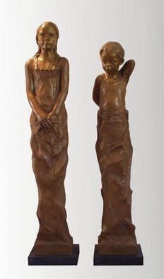 Bruce Naigles; Brother And Sister, 2006, Original Sculpture Bronze, 30 x 163 cm. Artwork description: 241  These 2 sculptures evolved out of a dialogue with the childrens'father and myself. They began as 2 busts but with a desire to create something new.The dimensions of the 2 are: 163 x 30 x 21 and 148 x 27 x 21 cm. They are ...