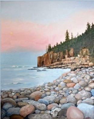 Janet Glatz; Otter Cliffs Acadia, 2020, Original Painting Oil, 16 x 20 inches. Artwork description: 241 Water polished rocks, craggy cliffs, ocean waves, evergreens, Maine art, pastels, original oil painting...