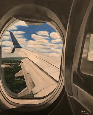 John Chicoine; Flying, 2023, Original Painting Oil, 16 x 20 inches. Artwork description: 241 beautiful scenery from airplane window, ...