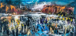 Jeremy Holton; The Wet Season Australia, 2020, Original Painting Oil, 61 x 30 cm. Artwork description: 241 Australia is a dry desert continent but in the North when the monsoon arrives it wet.  In this painting I tried to capture the watery scene at Kakadu...