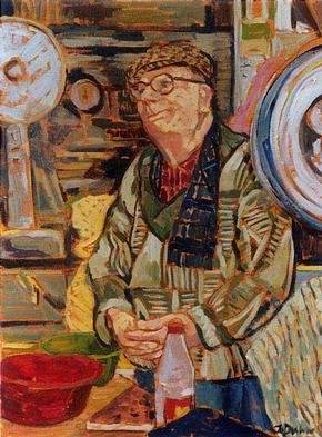 Jessica Dunn, 'Fishmonger', 1999, original Painting Oil, 41 x 55  cm. Artwork description: 2448 Man selling fish at Setubal Market ( Portugal) ....