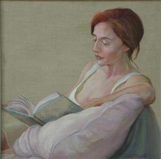 Judith Fritchman, 'Quiet  Journey', 2002, original Painting Oil, 21 x 21  inches. Artwork description: 2703 Fran, a wonderful model and friend, has often posed for me in a variety of compositions. One morning she brought along a book which had been captivating her so much that we decided to include it in the pose.  In order to see her expressive face, I ...