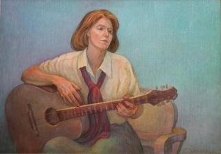 Judith Fritchman, 'Time For Music', 1999, original Painting Oil, 28 x 19  inches. Artwork description: 2703 Kathy preferred to pose doing what she loved to do best. ...