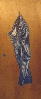 James Gwynne, 'Jeans', 2002, original Drawing Pencil, 34 x 80  x 2 inches. Artwork description: 3099  Large drawing on an actual wooden door, 80x34.  The jeans and door knob are both drawn with colored pencil ...