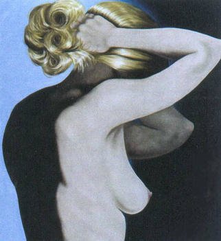 James Gwynne, 'Model Fixing Her Hair', 2002, original Painting Oil, 70 x 75  x 3 inches. Artwork description: 2703 Heroic scale model fragment posing witharms raised adjusting her full blonde hair....