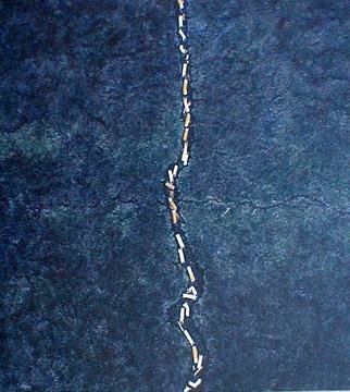 James Gwynne, 'Pavement Crack With Cigar...', 1990, original Painting Oil, 44 x 48  x 3 inches. Artwork description: 2703 A crack in the pavement with trapped cigarette butts which look like an aerial view of a train or snake...