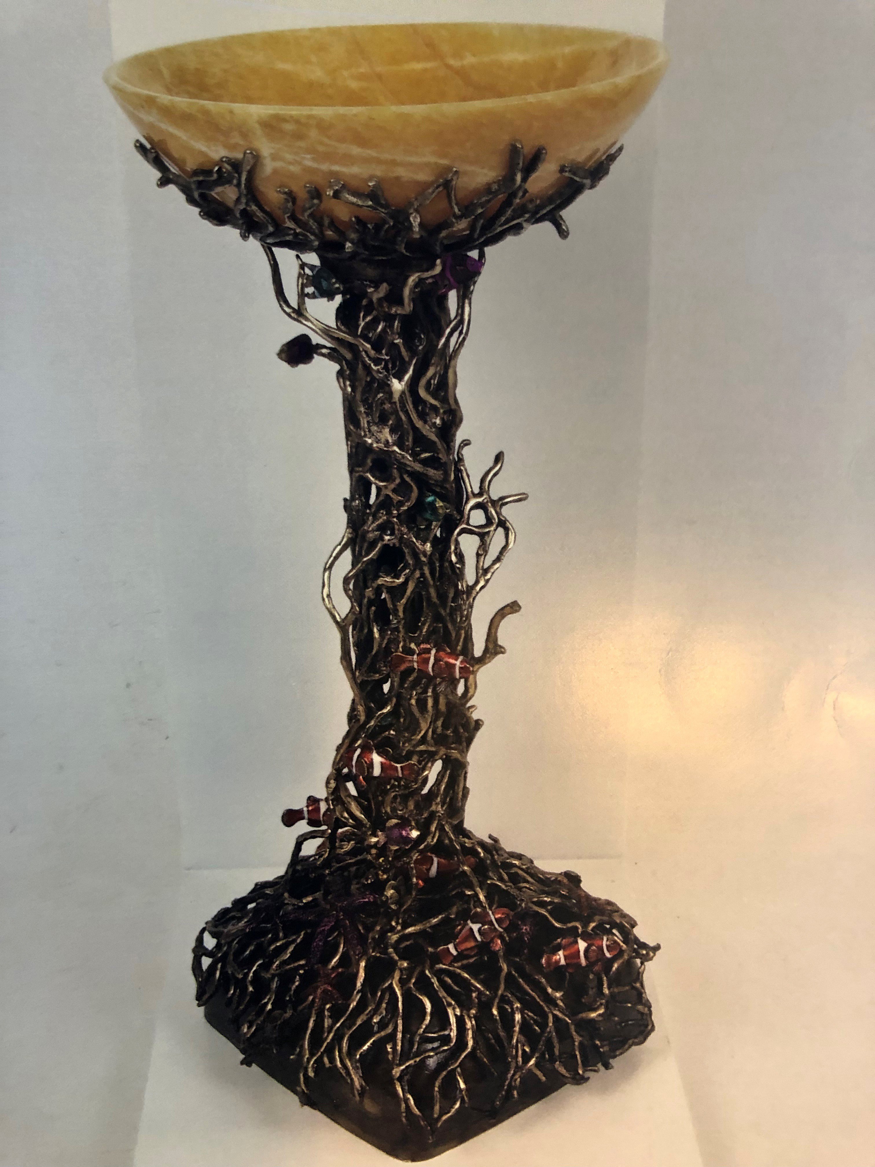 Joe Jumalon; Neptunes Palace, 2019, Original Sculpture Bronze, 18 x 35 inches. Artwork description: 241 The Neptunes Palace pedestal with bowl is a limited edition of exquisite functional art.  This multi- purpose honey onyx bowl mounts on lavish solid cast bronze pedestal with intricately hand cast sea creatures throughout that are hand painted by the artist.  Note All cast bronze art pieces ...