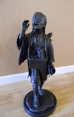 Janice Ludlow; Japanese Candyman, 1977, Original Sculpture Bronze, 9 x 25 inches. Artwork description: 241  Japanese Candyman Sculpture by the late Charles E. Jennings. One of a kind. Other works by Charles Jennings included life size bust of John Wayne and Samuel Bronstein. ...