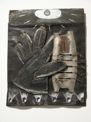 Jill M. Armstrong; Trilobite Waltz, 2003, Original Mixed Media, 11 x 13 inches. Artwork description: 241  found objects and metallic ink on wood and leather ...