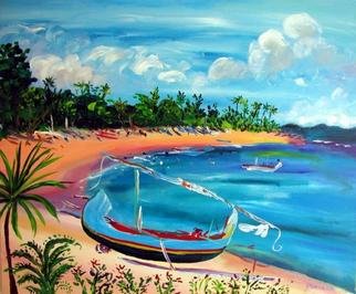 Jeanie Merila; Boat On Senggigi Beach, 2005, Original Painting Acrylic, 60 x 50 cm. Artwork description: 241 Traditional Sasak fishing boat on Senggigi Beach in Lombok, Indonesia...