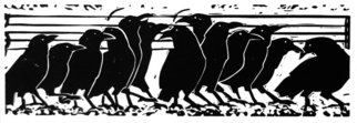 Joan Colbert; Promenade Of Crows, 2006, Original Printmaking Linoleum, 12 x 4 inches. Artwork description: 241 From the Pictures at an Exhibition series inspired by Modest Moussorgsky' s music of the same name.  ...