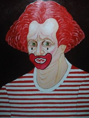 Fernando Javier  Cantera; Clown With Stripes Shirt, 2017, Original Painting Oil, 50 x 70 cm. Artwork description: 241 THIS PICTURE IS INSPIRED IN A WORK OF PICASSO.  OALS ON PAPER, 50X70CMS, VARNISHED, UNFRAMEDJUST THE PAPER.  ...