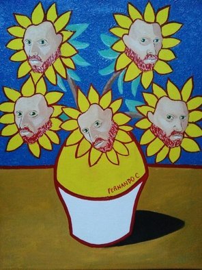 Fernando Javier  Cantera; Obsession, 2014, Original Painting Oil, 40 x 50 cm. Artwork description: 241 THIS PICTURE IS A HOMAGE TO VINCENT VAN.  SHOWS THE OBSESSION OF VAN GOGH FOR THE SUNFLOWERS TO THE EXTEND THAT HE SEES HIS FACE IN EACH SUNFLOWER AS A PORTRAIT.  OALS ON STRETCHED CANVAS, 40X50CMS, VARNISHED, UNFRAMED. ...