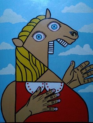 Fernando Javier  Cantera; Suicide Blonde Woman Pregnant, 2017, Original Painting Oil, 50 x 70 cm. Artwork description: 241 THIS PICTURE IS INSPIRED IN A WORK OF PICASSO.  SHOWS A BLONDE WOMAN PREGNANT.  OALS ON HARDBOARD, 50X70 CMS, 4 MM THICK, VARNISHED, UNFRAMEDJUST THE PAINTING FRAMING IS REQUIRED FOR EVERY WORK ON HARDBOARD OF THIS GALLERY YOU ARE BUYING THE RAW WORK...