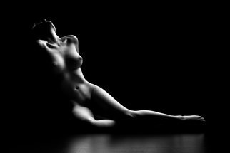 Johan Swanepoel; Nude Woman Bodyscape, 2019, Original Photography Black and White, 25.8 x 17.2 inches. Artwork description: 241 Nude figurative bodyscape of a naked woman sitting on a floor against a black background. Sensual fine art photography of the female body...