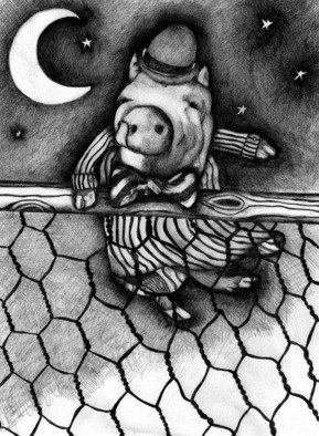 John Bonnel; OLD TIMEY NIGHT SHIRT, 2010, Original Drawing Pencil, 8 x 11 inches. Artwork description: 241   JUMP THE FENCE            ...