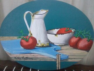 Phillip Matthews; Tomatoes, 2023, Original Painting Acrylic, 40 x 34 cm. Artwork description: 241 Original acrylic painting on canvas of kitchen ware. ...