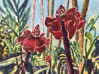 Julie Van Wyk; Red Ginger, 2017, Original Watercolor, 14 x 11 inches. Artwork description: 241 Hawaiin red ginger, Hilo botanical gardens11x14...