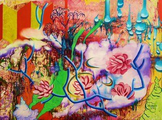 Ju Yun; After Summer Rain, 2015, Original Painting Oil, 48 x 36 inches. Artwork description: 241  Abstract, flowers, water drops, pop art,Asian style, korean painting, colorful,eloquent simplicity, bright and bold colors, art forms, fade away, natural ...