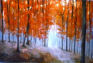 Kalli Matzora; Forest, 2015, Original Painting Oil, 150 x 100 cm. Artwork description: 241 forest, trees, red...