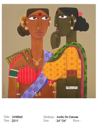 Narsimlu Kandi; Untitled , 2012, Original Painting Acrylic, 24 x 24 inches. Artwork description: 241   I do figurative paintings of my nativity, and My art is my Village  ...