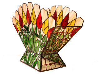Hana Kasakova; Tulip, 2014, Original Glass Stained, 47 x 35 cm. Artwork description: 241  Bowl made   of colored opal art glass. The sides are composed of copper wires in the network.     ...