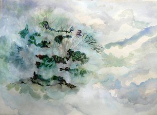 Diane Kastensmith Bradbury; Fog On Glastonbury Hill, 2007, Original Watercolor, 30 x 22 inches. Artwork description: 241  This is an original watercolor and guache painted in layers to achieve depth of color and structure.  The subject is abstracted negative trees through the fog at the top of Glastonbury Hill in southern Vermont.  Please contact me by email with questions.   ...