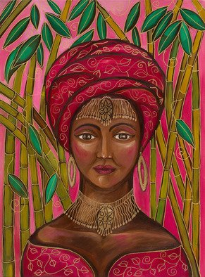 Katerina Bohac Linares; Oshun, 2019, Original Painting Oil, 80 x 90 cm. Artwork description: 241 OshAon,  Goddess of Love , is also the owner of the rivers and streams. Virgin of charity, copper, honey and patron of Cuba. She is flirtatious, cheerful, a mother who gives everything to her children. She is the prototype of a African Cuban woman, cheerful, friendly and ...