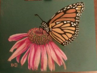 Karen Bernard; Monarch At Rest, 2014, Original Pastel, 10 x 8 inches. Artwork description: 241   Hand drawn original pastel of monarch butterfly resting on pink flower. Pencil pastel on green pastel paper.  ...