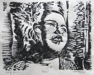 Ken Hillberry; Billie, 2014, Original Printmaking Woodcut, 6.3 x 8.3 inches. Artwork description: 241    an impressionistic capture of a brief view of the Jazz Icon.      ...