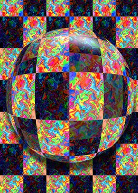 Ken Slabach; Bubble, 2010, Original Digital Art, 12 x 16 inches. Artwork description: 241  Abstract textures and colors distorted into a checkerboard pattern are formed into a three dimensional optical illusion. Signed and numbered by the artist. Includes Certificate of Authenticity.  ...