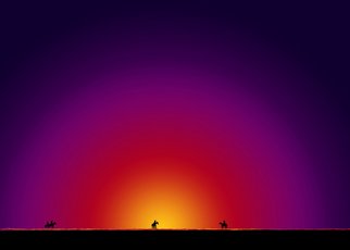Ken Slabach; Plains, 2006, Original Digital Art, 16 x 12 inches. Artwork description: 241  Sunset on the Kansas Prairie with riders silhouetted against the sky. Hand painted with a digital tablet. Signed and numbered by the artist. Includes Certificate of Authenticity.     ...