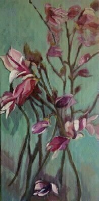 Anyck Alvarez Kerloch; Magnolia, 2017, Original Painting Acrylic, 30 x 60 cm. Artwork description: 241 In spring I like to paint the magnolias.  Acrylic on mounted canvas.  Floral, botanical, nature, still life, flowers. ...