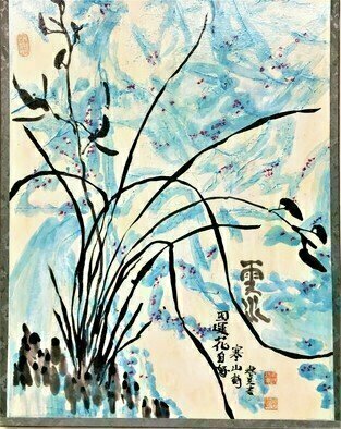 Kichung Lizee, 'Orchid Series 2', 2021, original Mixed Media, 22 x 28  x 1 inches. Artwork description: 2703 mixed media using Eastern calligraphy brush...