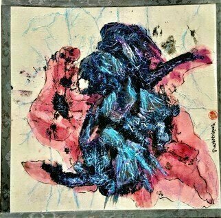 Kichung Lizee, 'Pink Elephant', 2021, original Mixed Media, 26 x 20  x 1 inches. Artwork description: 3099 layers of paints, pastels and Eastern calligraphy ink on mulberry paper glued on canvas...