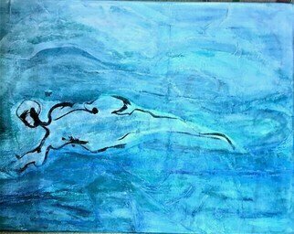 Kichung Lizee, 'Swimming In Caribbean Sea', 2021, original Mixed Media, 24 x 18  x 1 inches. Artwork description: 2703 Combining Eastern calligraphy brush work with colors...