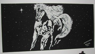 Cosmo Petrone; Crazyhorse, 2006, Original Painting Acrylic, 120 x 60 cm. Artwork description: 241  This artwork represents Pegasus in his horse form enlightened by the Sirius Star. Its white brush on a black matte. ...