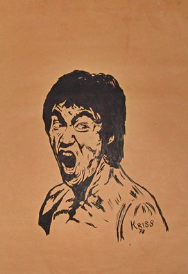 Cosmo Petrone; The Return Of The Dragon ..., 1978, Original Drawing Ink, 34 x 49 cm. Artwork description: 241  This was my first of many works, when I was a young man. Its Indian ink on a yellow soft paper drawn by hand. It represents Bruce Lee in the Return Of The Dragon LUrlo di Chen movie. The look in his eyes gave me the strenght ...